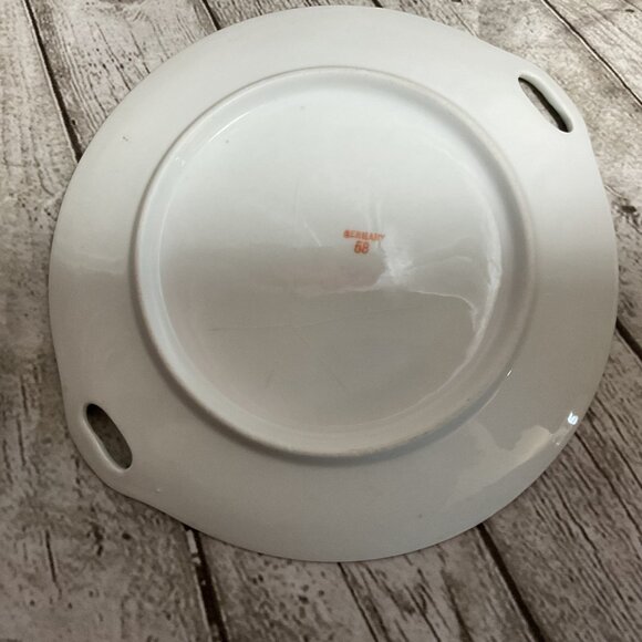 Vintage Germany Porcelain Handled Cake Plate Floral Rose Motif Pastels 9" - Picture 5 of 5